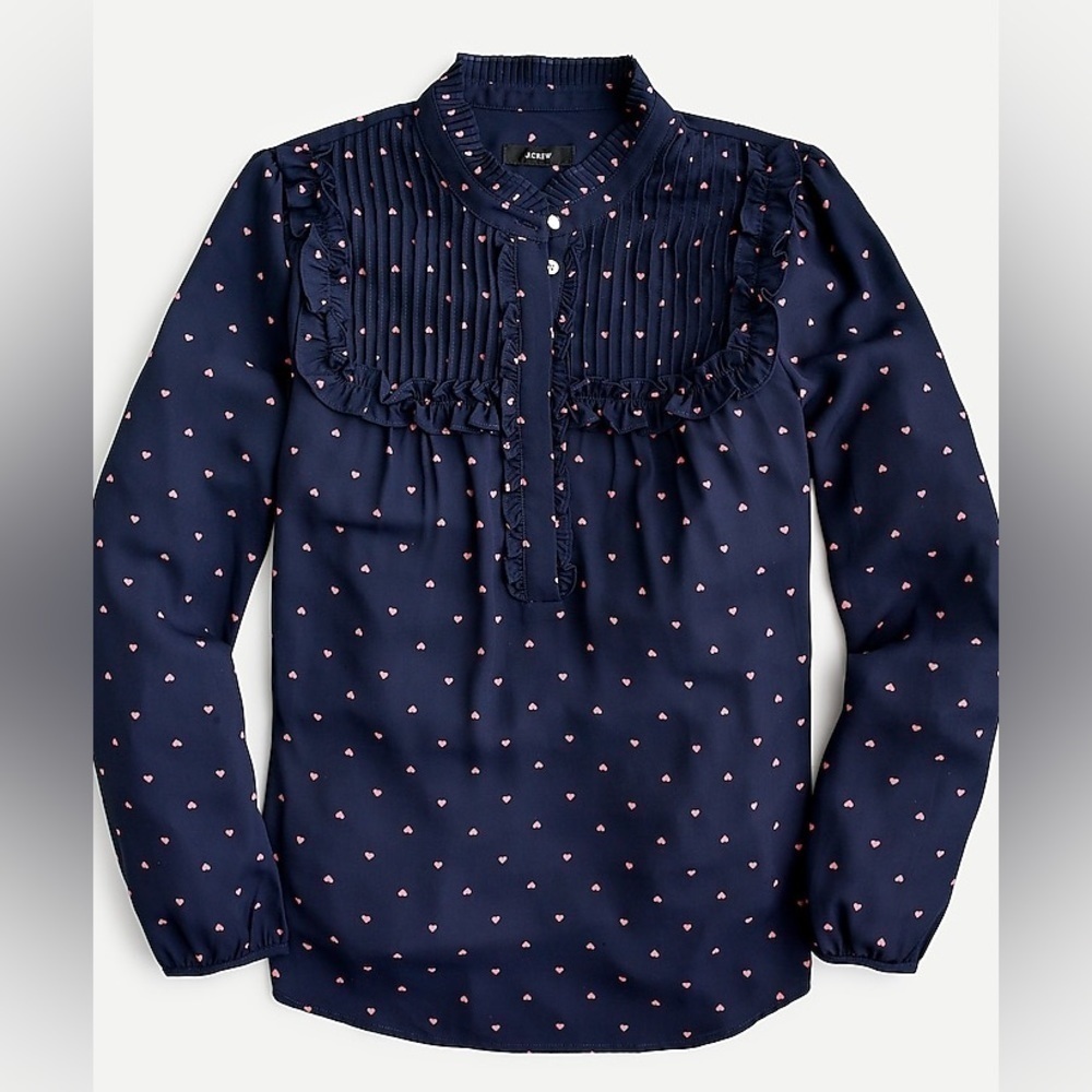J Crew Ruffle popover top in mini hearts AW727